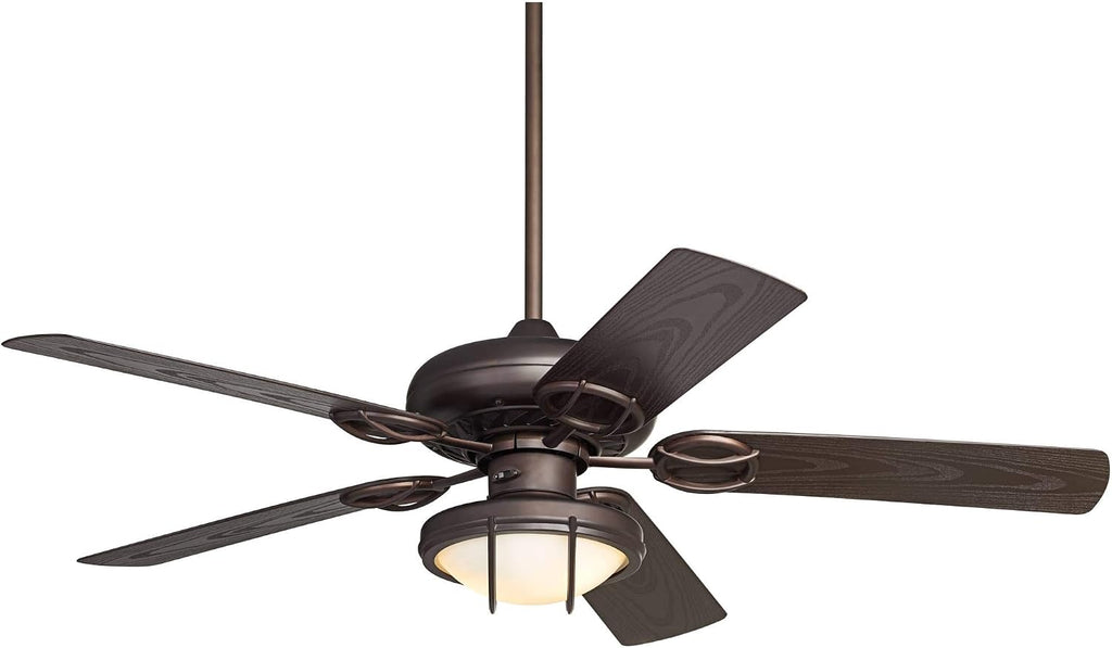 Casa Vieja 52' Orb Modern Industrial Indoor Outdoor Ceiling Fan with LED Light Oil Rubbed Bronze Brown Frosted Glass Bowl Cage Wet Rated for Patio Exterior House Porch Gazebo Garage Barn
