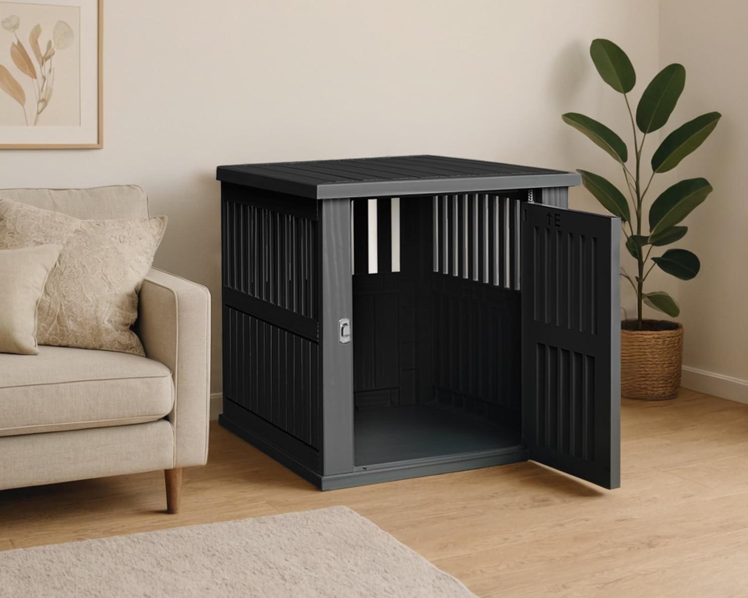 42 Inch Dog Crate Furniture Lockable Dog Kennel Indoor for Large Dogs and Medium Heavy Duty Pet Crate Decorative Pet Cage End Table,Black