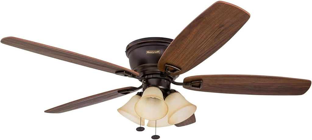 Honeywell Glen Alden 52' Ceiling Fan with Arm Light Kit, Pull Chain, Bronze