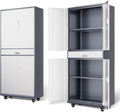 DNA Motoring 73'' Metal Storage Cabinet, Rolling Garage Cabinet with 1 Drawer and Adjustable Shelves, Lockable Heavy Duty Metal Locker for Garage,Office,Home,Gray White, TOOLS-00630-GY-WH-A