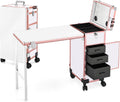 Portable Manicure Table 3 Drawers, Rolling Lockable Makeup Train Case with Blueteeth Speaker and Nail Polish Organizer, Foldable Nail Desk with Mirror & TSA Lock for Nail Tech and Salon Use