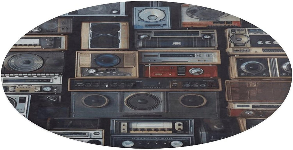 Vintage Wall of Radio Boombox Coral Velvet Round Floor Mat Non-Slip Bath Rug Floor Covering for Bathroom Vanity Guest Suite & Vacation Home
