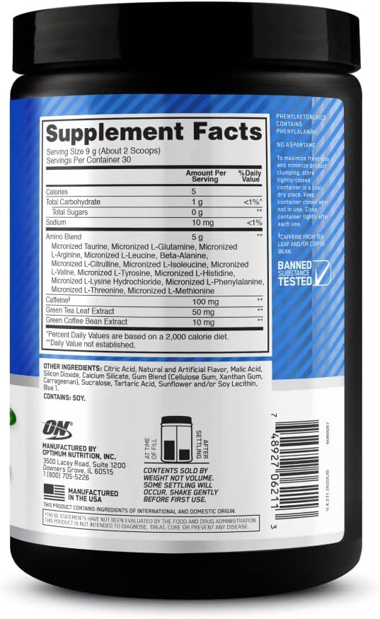Optimum Nutrition Amino Energy - Pre Workout with Green Tea, BCAA, Amino Acids, Keto Friendly, Green Coffee Extract, Energy Powder - Blueberry Lemonade, 30 Servings (Packaging May Vary) (Pack of 6)