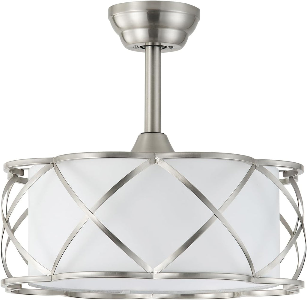 Silver Fandelier Ceiling Fans with Lights, 20' Mid Century Boho Chandelier Ceiling Fan Remote Control with 6 Speeds for Bedroom, Nursery, Living Room