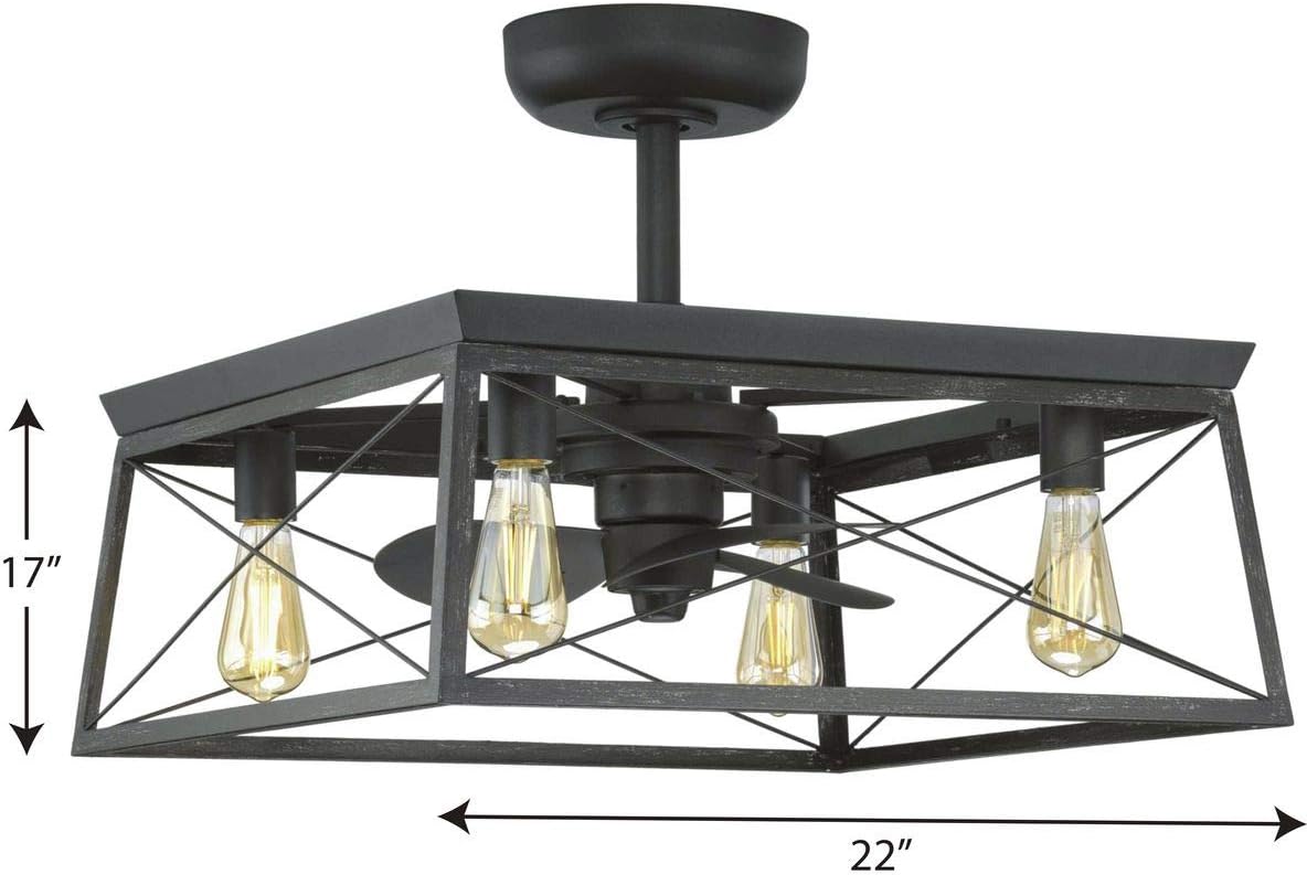 Progress Lighting Briarwood Collection 22-Inch 3-Blade AC Motor Farmhouse Ceiling Fan Matte Black, 17.00x22.00x22.00