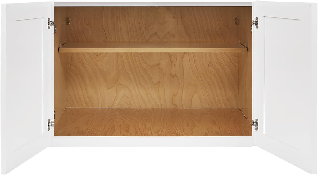 White Shaker Wall Cabinet - Ready to Assemble, Perfect for Kitchen, Laundry, and Bathroom Storage - 36'W x 24'H x 12'D