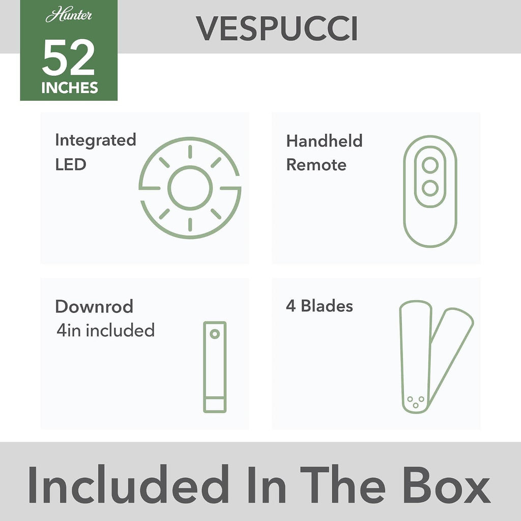 Casablanca - Vespucci Indoor/Outdoor Ceiling Fan With Light, Remote, 52-inch, Fresh White, Modern-style, 6-speed DC Motor, Energy Star, 52847, for porches, patios, sunrooms, bathrooms