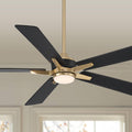 Casa Vieja 52' Vegas Nights Modern Indoor Outdoor Ceiling Fan with Dimmable LED Light Remote Control Soft Brass Black Damp Rated for Patio Exterior House Home Porch Gazebo Garage Barn - 12' Downrod