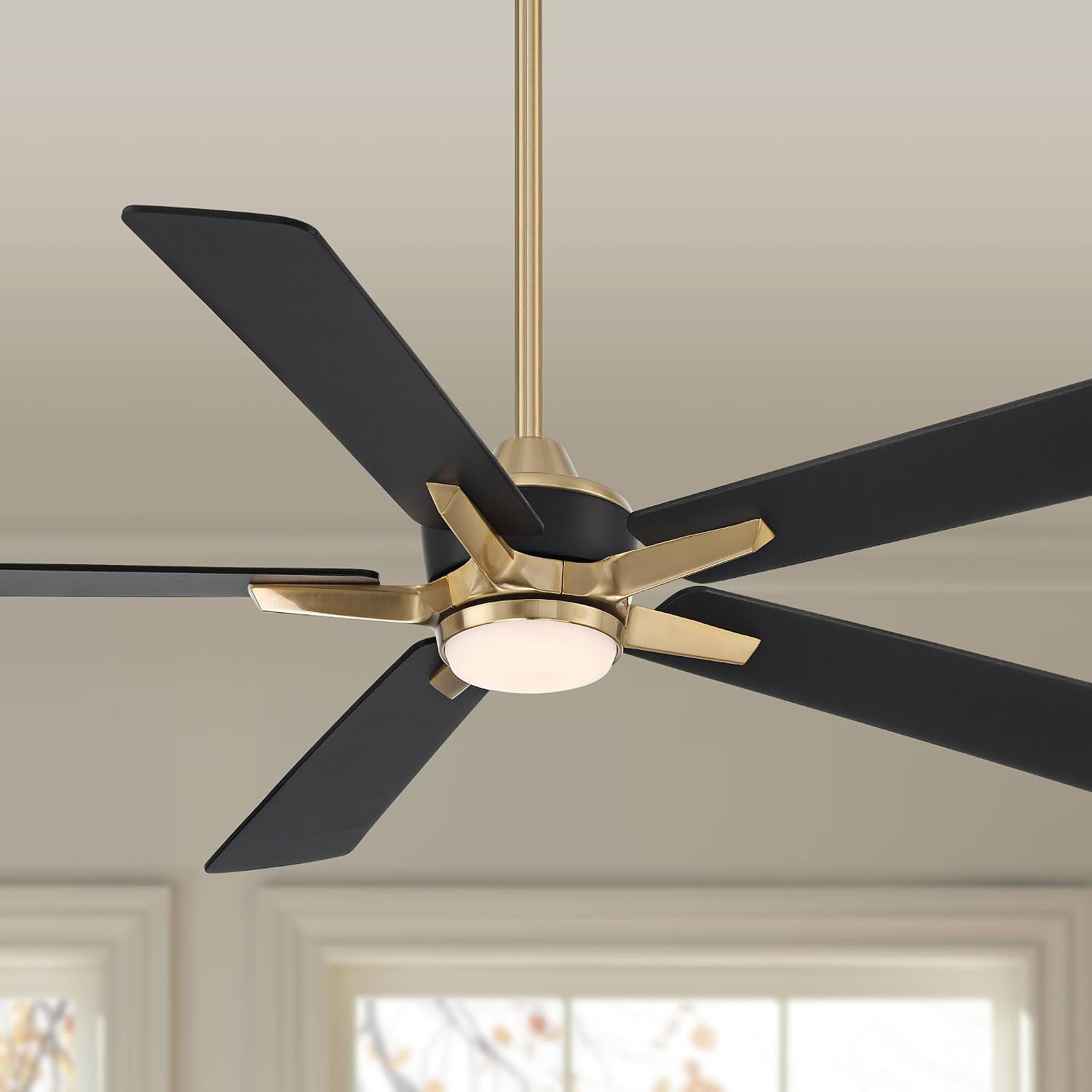 Casa Vieja 52' Vegas Nights Modern Indoor Outdoor Ceiling Fan with Dimmable LED Light Remote Control Soft Brass Black Damp Rated for Patio Exterior House Home Porch Gazebo Garage Barn - 12' Downrod