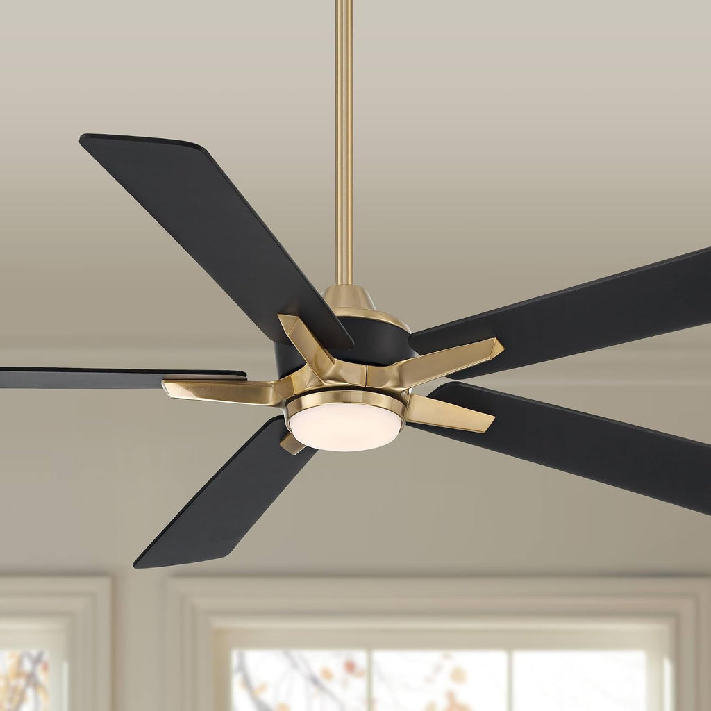Casa Vieja 52' Vegas Nights Modern Indoor Outdoor Ceiling Fan with Dimmable LED Light Remote Control Soft Brass Black Damp Rated for Patio Exterior House Home Porch Gazebo Garage Barn - 18' Downrod