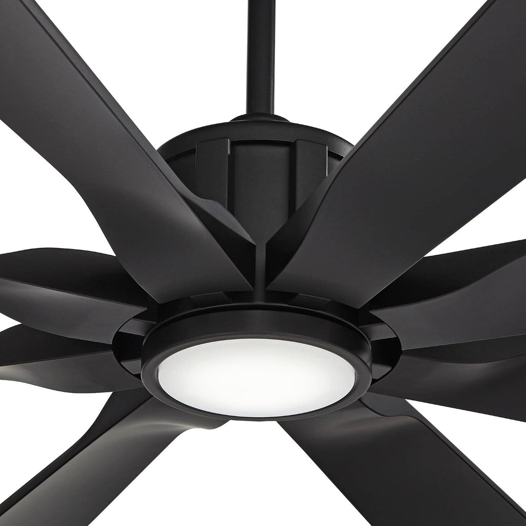 Possini Euro Design 60' Defender Modern Large Indoor Outdoor Ceiling Fan with LED Light Remote Control Matte Black Damp Rated for Patio Exterior House Home Porch Gazebo Garage Barn