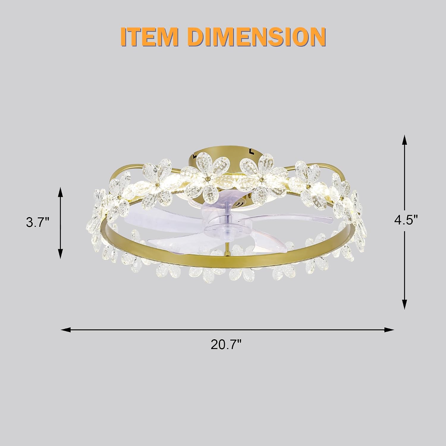Fandelier Ceiling Fan with Light and Remote, 22'' Dimmable LED, 3 Colors, 6 Speeds, Flush Mount Low Profile Small Ceiling Fan with APP Control for Kids Room Bedroom