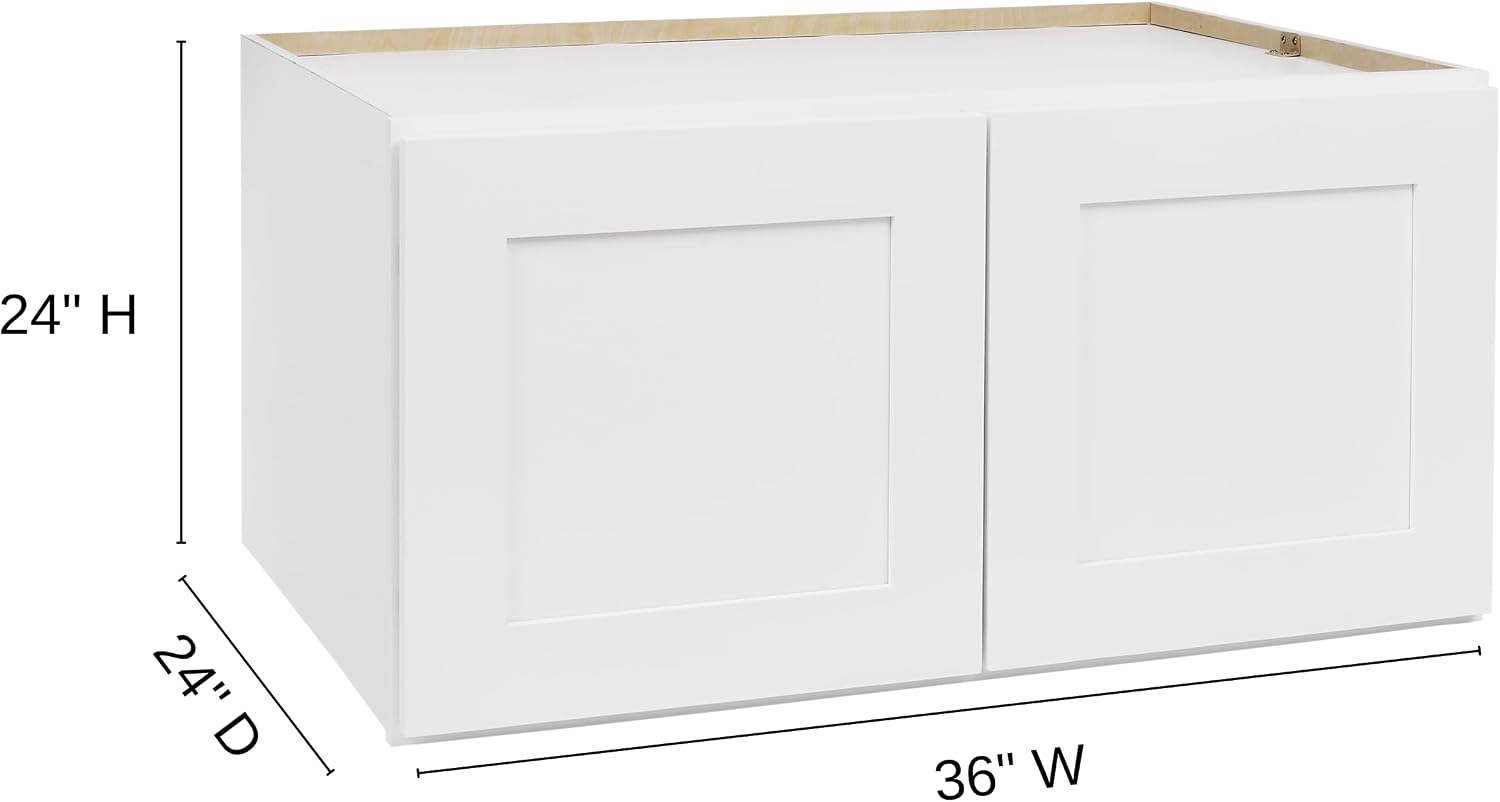 White Shaker Wall Cabinet - Ready to Assemble, Perfect for Kitchen, Laundry, and Bathroom Storage - 36'W x 24'H x 24'D