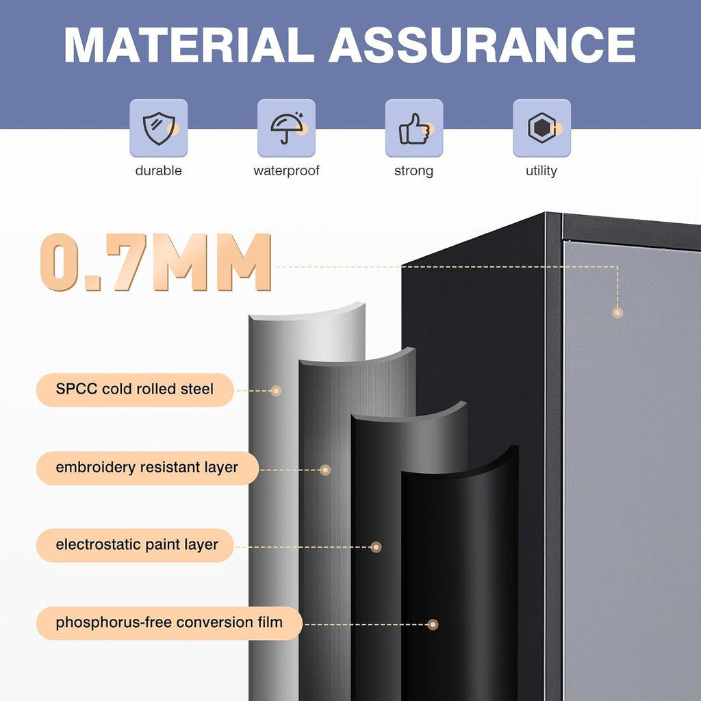72 Inch Metal Cabinet,Locking Storage Cabinet with 2 Doors and 4 Adjustbale Shelves,Steel Tool Cabinet for Garage,Basement,Home Office,Gym(Grey& Black)