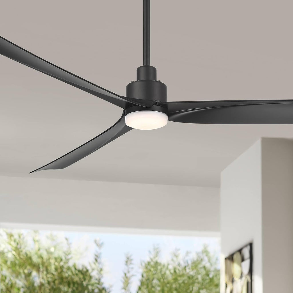 Casa Vieja 60' Sailplane Modern Industrial Indoor Outdoor Ceiling Fan 3 Blade LED Light Remote Control Matte Black Finish Blades Bedroom Patio Living Room Kitchen Damp Rated Decorative DC Motor