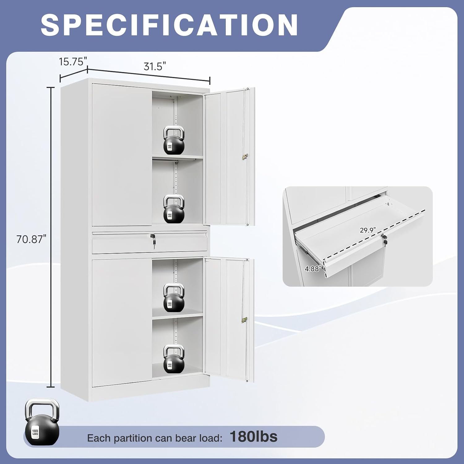 Metal Storage Cabinet,Tall File Cabinet with 2 Adjustable Shelves and Drawer,Lockable Steel Tool Cabinet for Home Office Garage School Warehouses