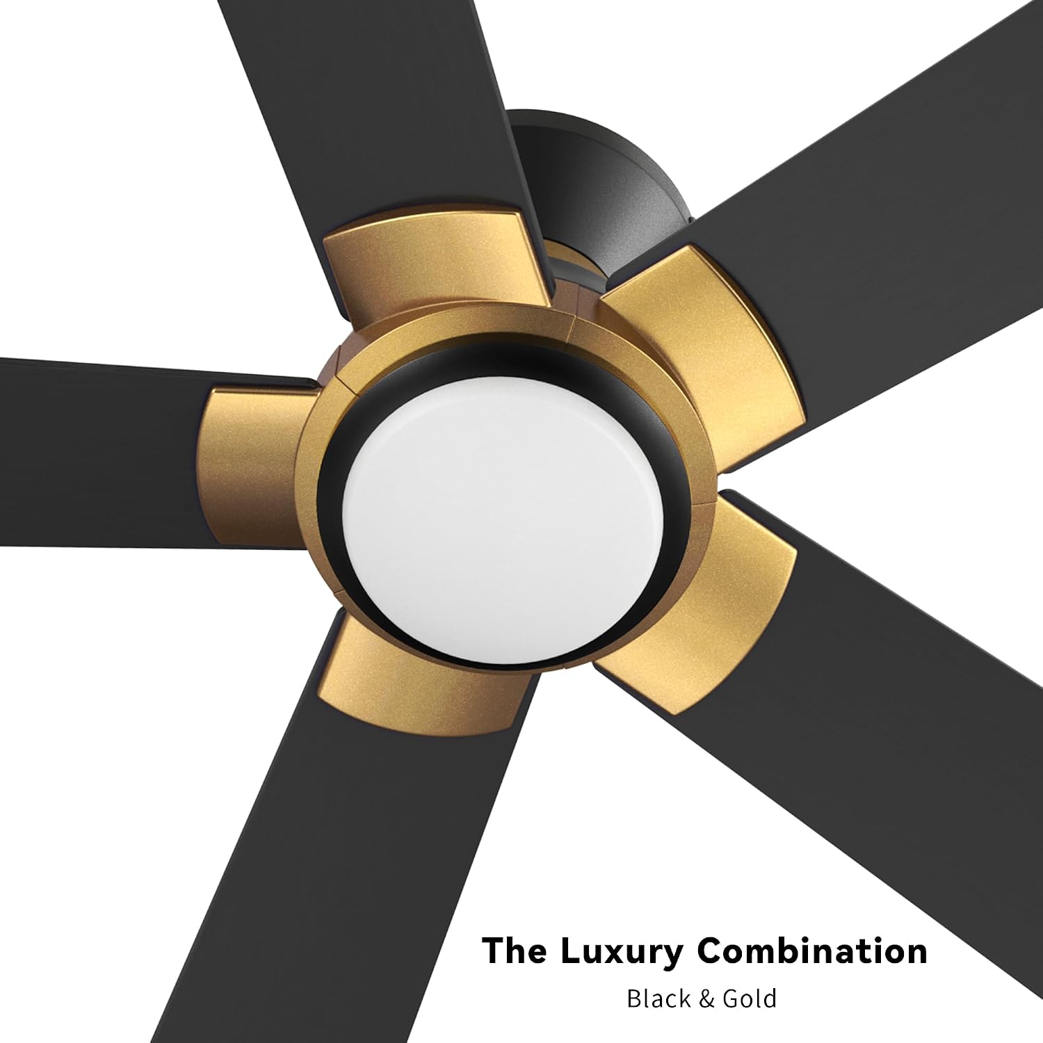 SMAFAN Smart 52' Ceiling Fans with Lights Flush Mount, 3 Light Colors Dimmable, 10 Speeds DC Ceiling Fan with Remote, Outdoor Ceiling Fan Compatible with Alexa, Siri & Google Home, Black Gold