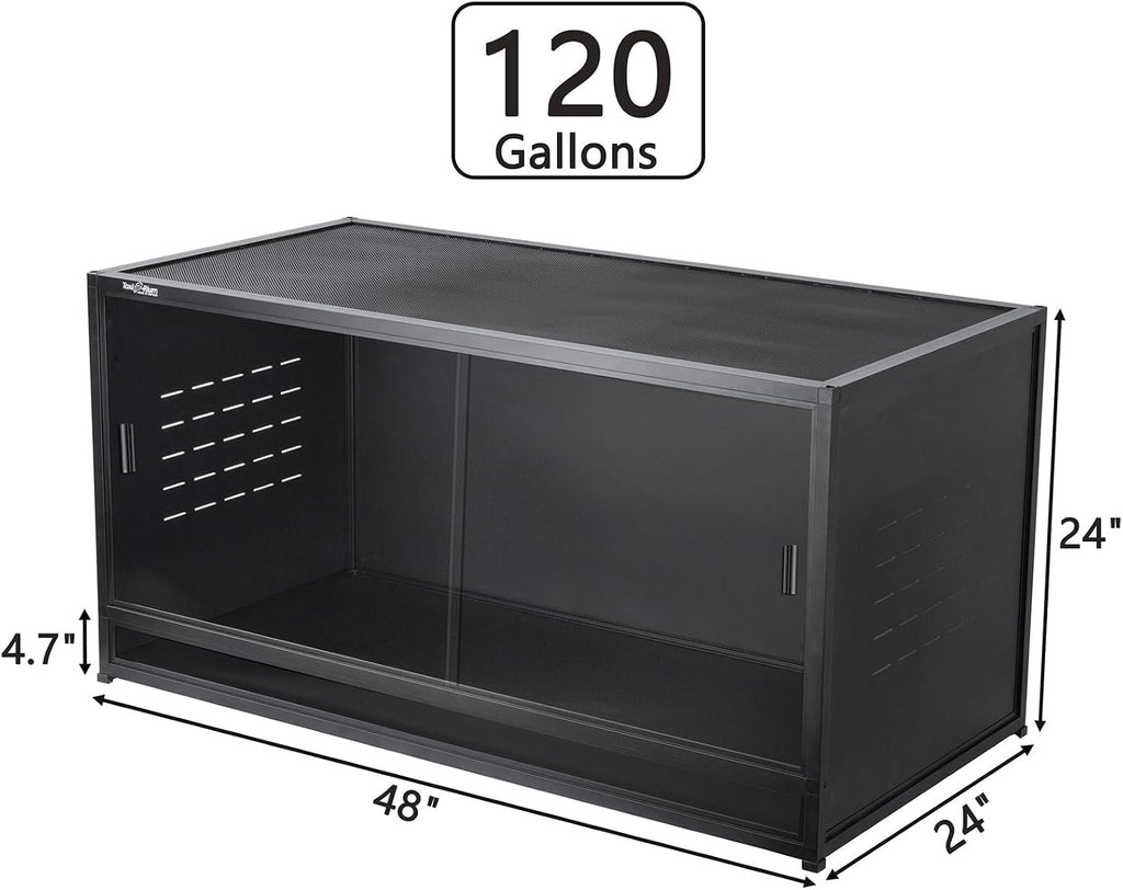 Reptile Tank 120 Gallon, 48'x24'x24' Large Reptile Enclosure for Bearded Dragon and Ball Python,Snake Terrarium with Heavy Duty Screen Front Sliding Tempered Glass Door, Combination Lock
