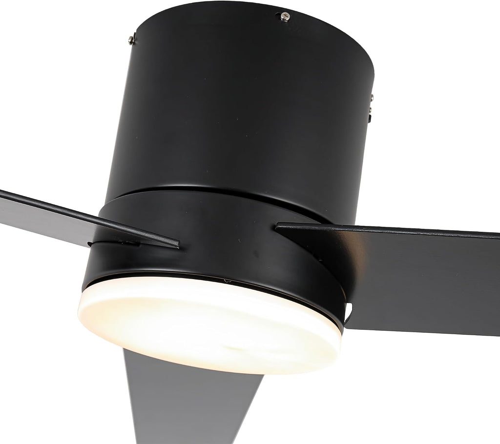 Low Profile Ceiling Fans with Lights and Remote, 48 Inch Bedroom Ceiling Fans Flush Mount, Indoor/Outdoor Fans for Patios, Reversible 3 Blades, Noiseless, Color Temp Adjusted, DOE ETL Tested (Black)