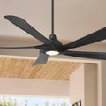 Possini Euro Design 60' Eloquent Modern Indoor Outdoor Ceiling Fan 5 Blade LED Light Remote Control Matte Black Finish Blades Bedroom Patio Living Room Kitchen Porch Damp Rated Decorative DC Motor