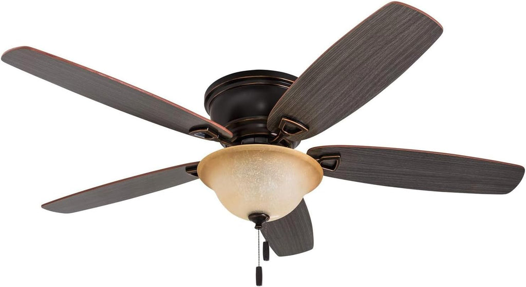 Honeywell Glen Alden 52 Inch Indoor LED Ceiling Fan with Bowl Light, Pull Chain Control, 5 Dual-Finish Blades, Quiet Reversible Motor, White