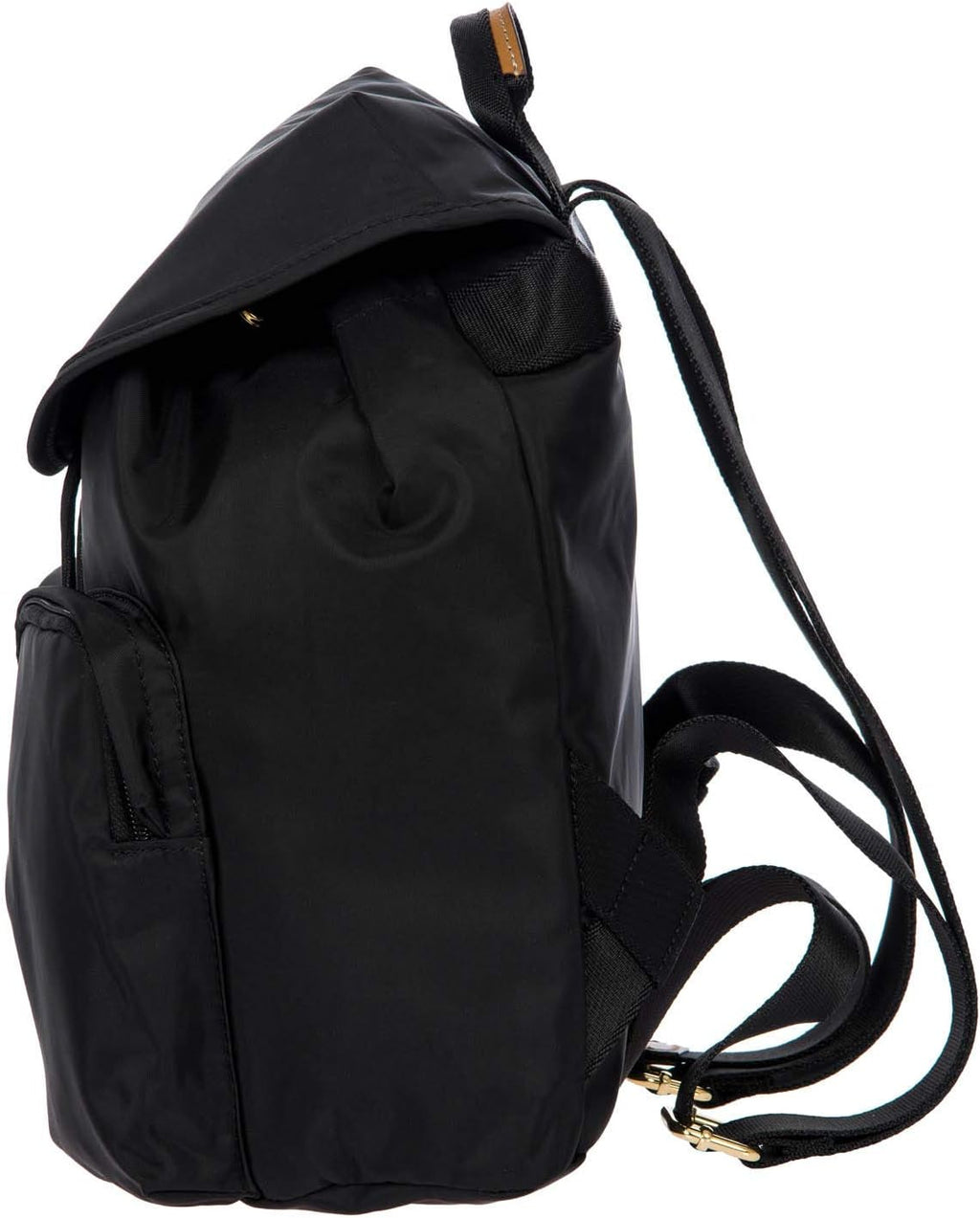 Bric's X-Travel Piccolo City Backpack 10', Water-Resistant Satin Nylon Daypack with Leather Details, Drawstring Closure, Adjustable Straps and Multi-Pocket Organization - Black