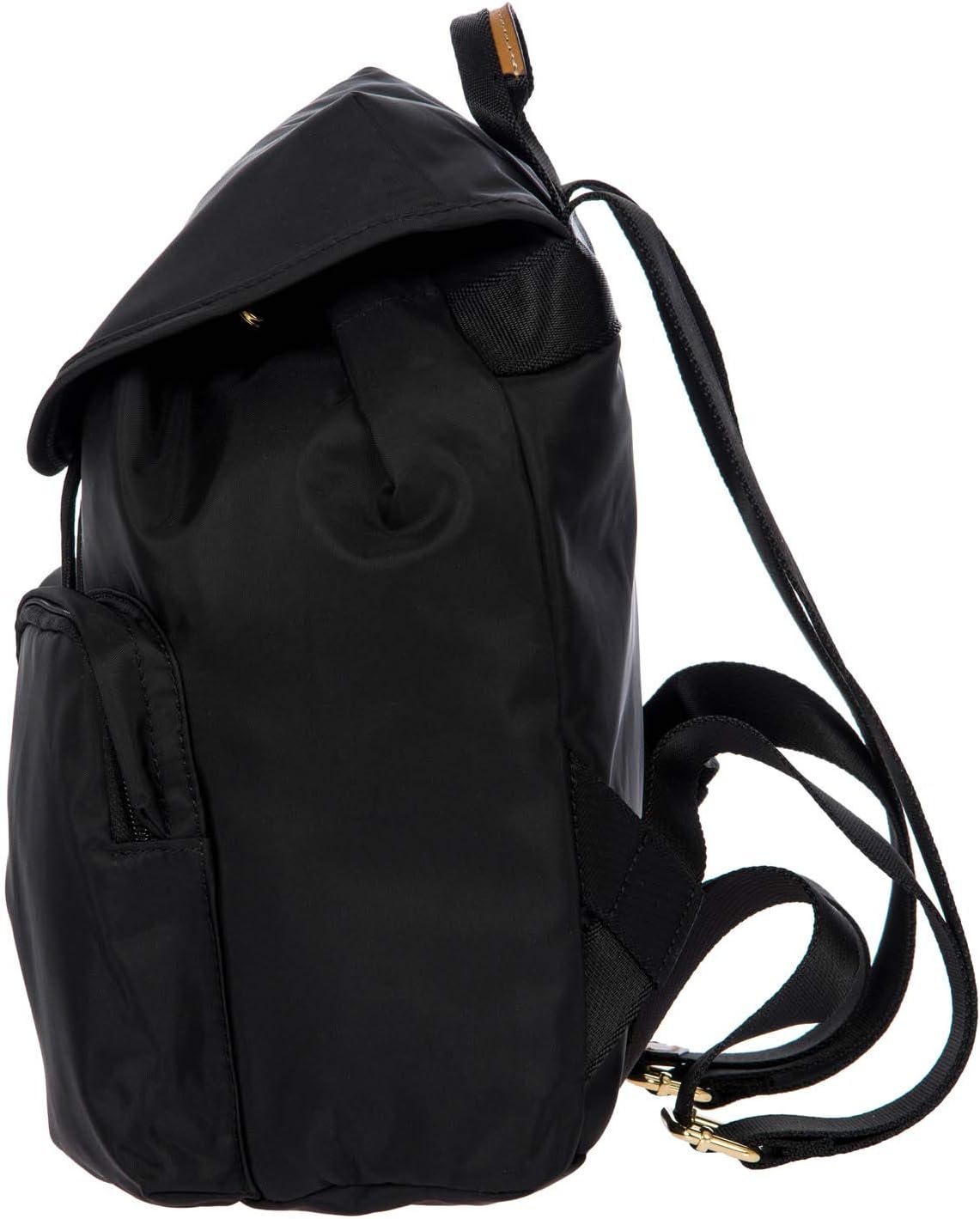 Bric's X-Travel Piccolo City Backpack 10', Water-Resistant Satin Nylon Daypack with Leather Details, Drawstring Closure, Adjustable Straps and Multi-Pocket Organization - Black