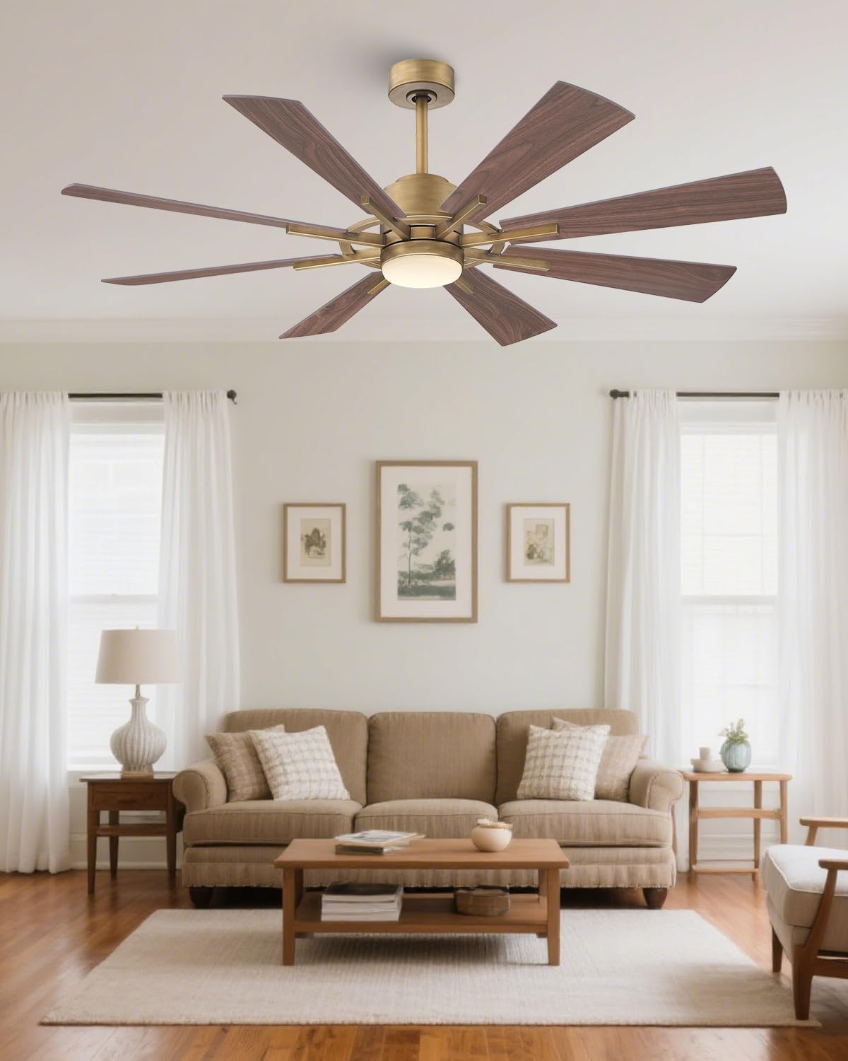Parrot Uncle 60 inch Ceiling Fan with Lights, Farmhouse Gold Ceiling Fan and Remote for Living Room Bedroom, 2 Color Blades, 6 Speeds, ETL
