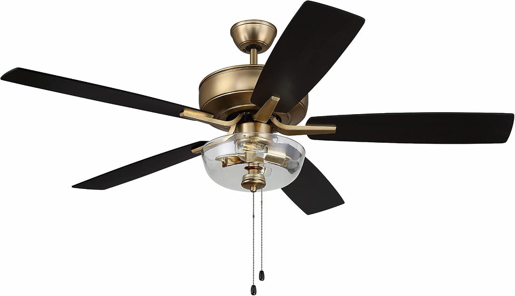 Craftmade 52' Pro Plus P101FSB-52BWNFB Indoor Fan with Clear Bowl Light Kit in Satin Brass with Reversible Black Walnut/Flat Black Blades