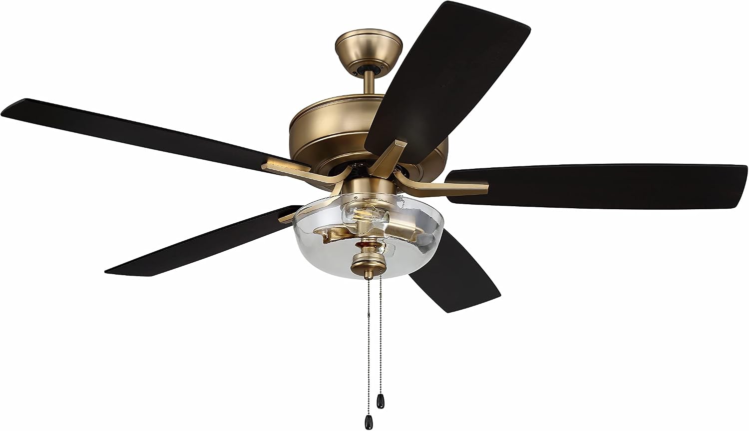 Craftmade 52' Pro Plus P101FSB-52BWNFB Indoor Fan with Clear Bowl Light Kit in Satin Brass with Reversible Black Walnut/Flat Black Blades
