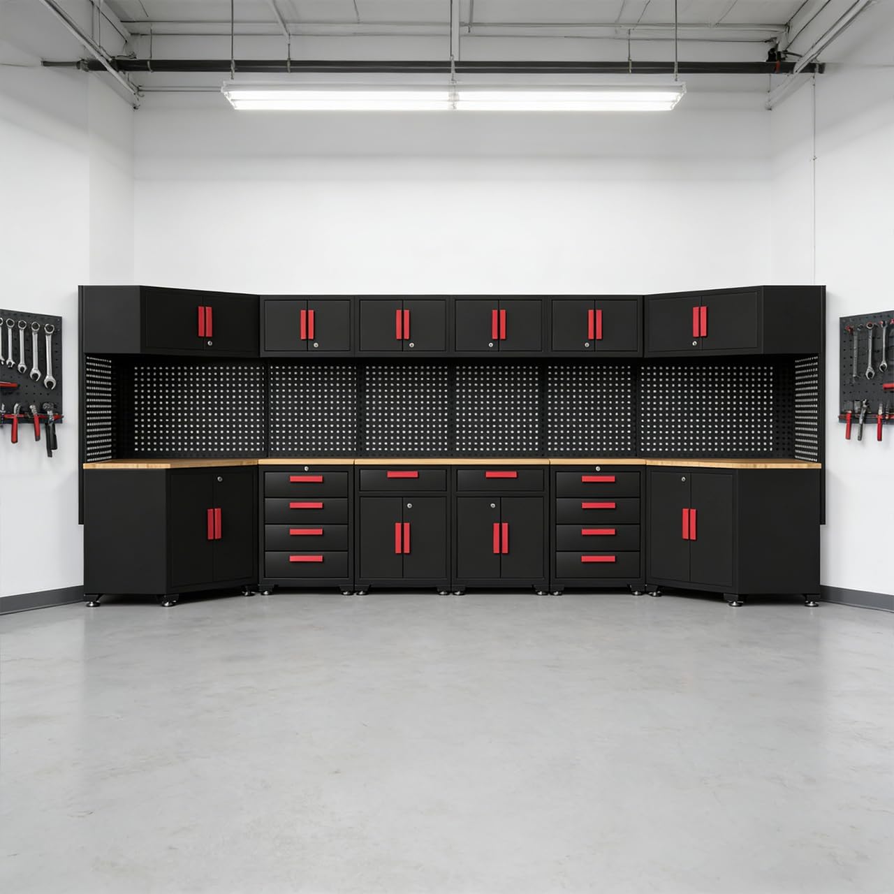 Garage Storage Cabinet System,2Pack Garage Cabinets and Storage System Included Steel Drawers Rolling Chest,Locked Storage Cabinet, Perfect for Organizing Garage and Tools, Red Handle
