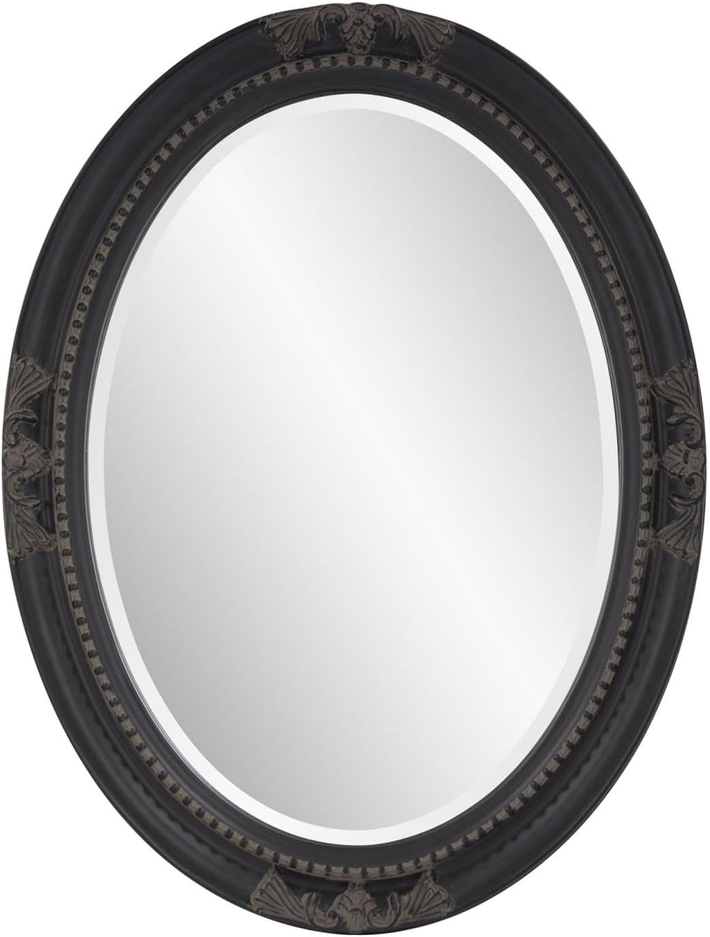 Howard Elliott Collection Queen Ann Antique Black Oval Mirror, Bevelled Vintage Hanging Wood Framed Vanity Wall Mirrors for Home Decor, Living Room, Bathroom, Bedroom, or Hallway, 25 x 33 Inch