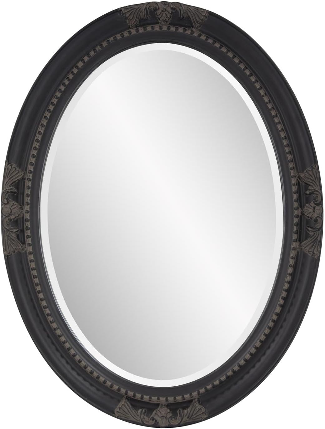 Howard Elliott Collection Queen Ann Antique Black Oval Mirror, Bevelled Vintage Hanging Wood Framed Vanity Wall Mirrors for Home Decor, Living Room, Bathroom, Bedroom, or Hallway, 25 x 33 Inch