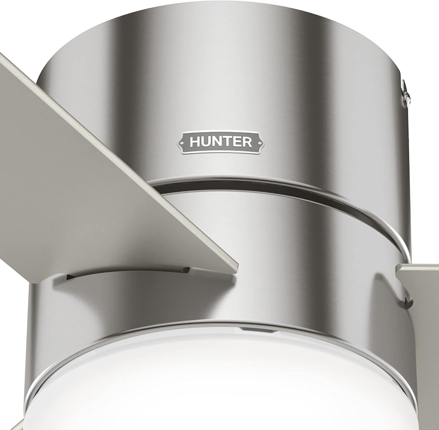 Hunter 52 inch Indoor Ceiling Fan with Light and Remote Control - For Bedroom or Living Room, Low Profile Flush Mount, Modern Ceiling Fan with LED Light, Quiet, 3 Blades- Minimus 51431, Brushed Nickel