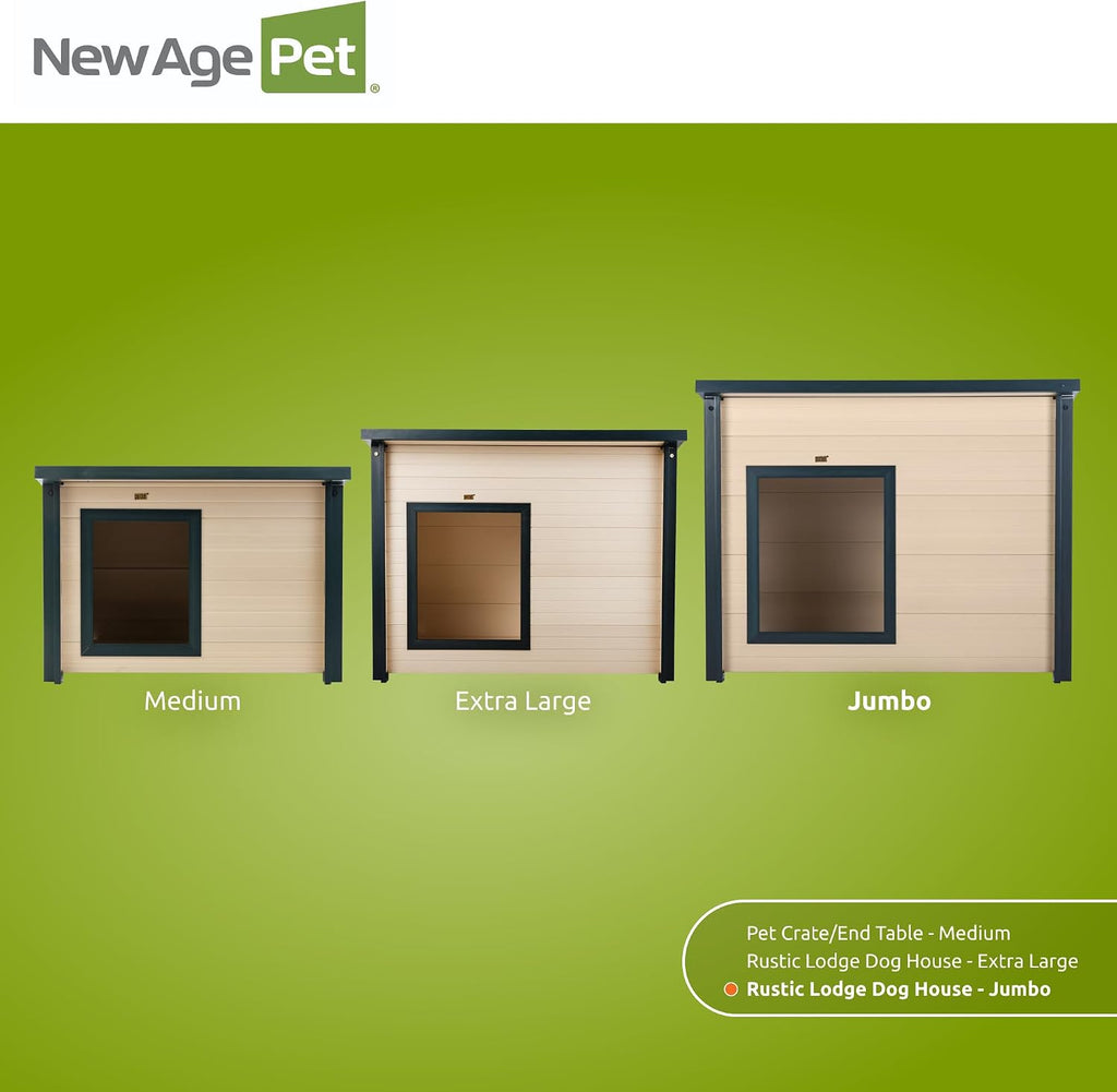 New Age Pet ECOFLEX Rustic Lodge Dog House, Jumbo, Weather Resistant, Easy Assembly, Elevated Floor, Non Toxic, Durable Composite