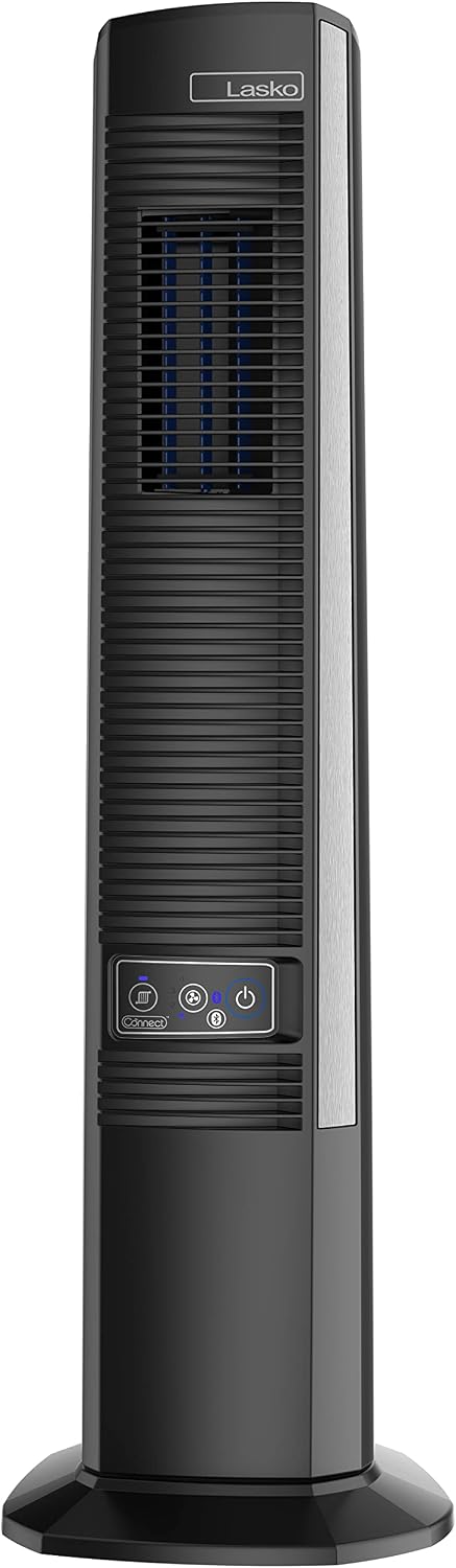 Lasko 42' Portable Outdoor Tower Fan with Bluetooth Technology for Decks, Patios and Porches with 4 Speeds, Night Mode, Internal Oscillation, Black, YF200, Large