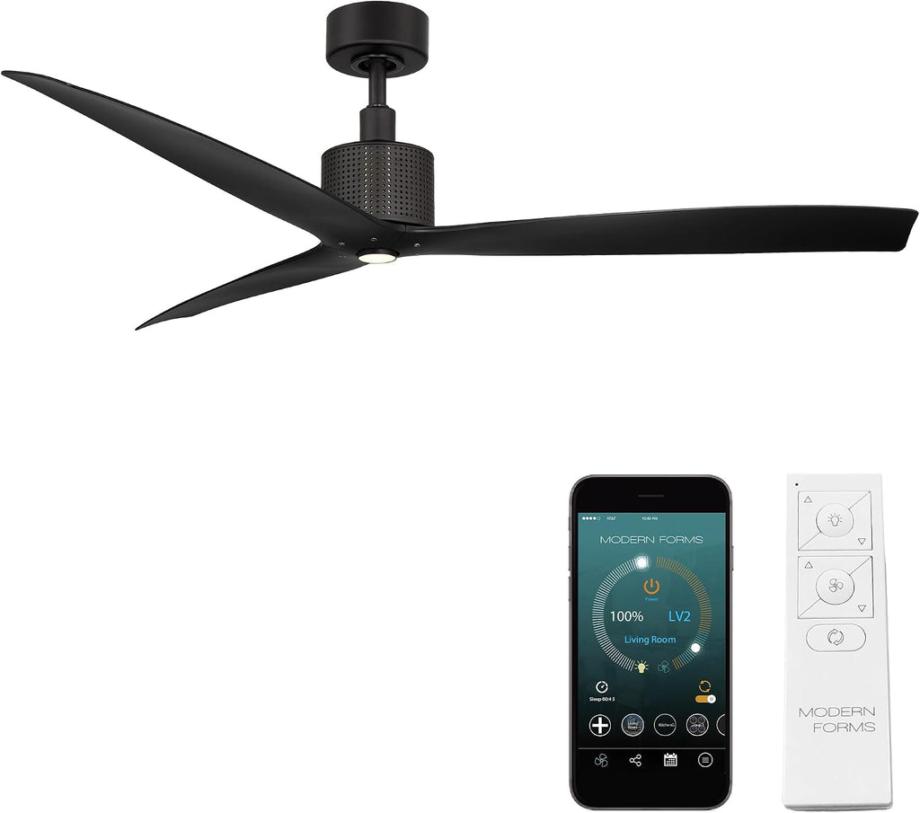 Modern Forms Spinster Indoor and Outdoor 3-Blade 60in Smart Ceiling Fan in Matte Black with 3000K LED Light Kit and Remote Control with Alexa and iOS or Android App