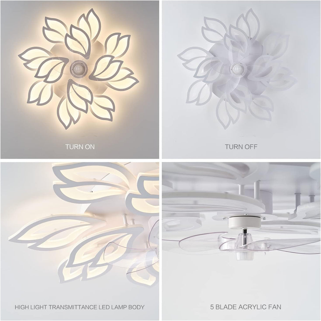 35' Modern Ceiling Fan with Lights Remote APP Control, Flush Mount LED Dimmable Ceiling Fan, 3 Color 6 Speed Low Profile with Light for Bedroom Living Room 130W