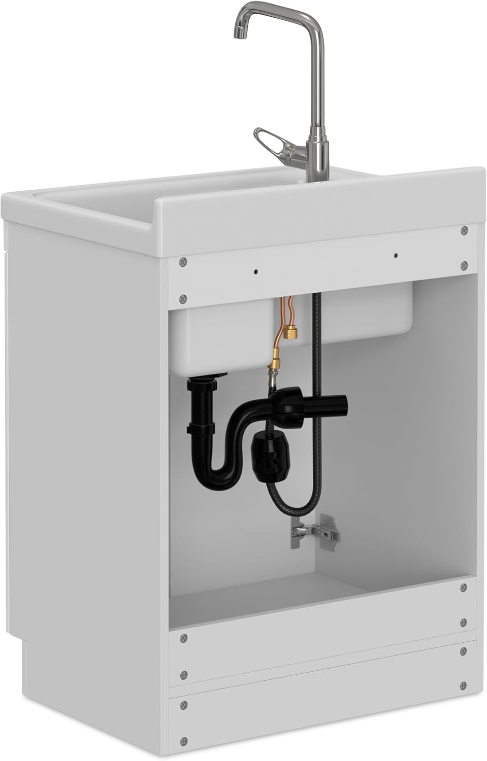 SIMPLIHOME Murphy All-in-One 28 inch Wide Utility Sink and Laundry Cabinet in Pure White Finish, Transitional ABS Sink Cabinet for Laundry Rooms with High-Arch Chrome Faucet and Pull-Out Spray