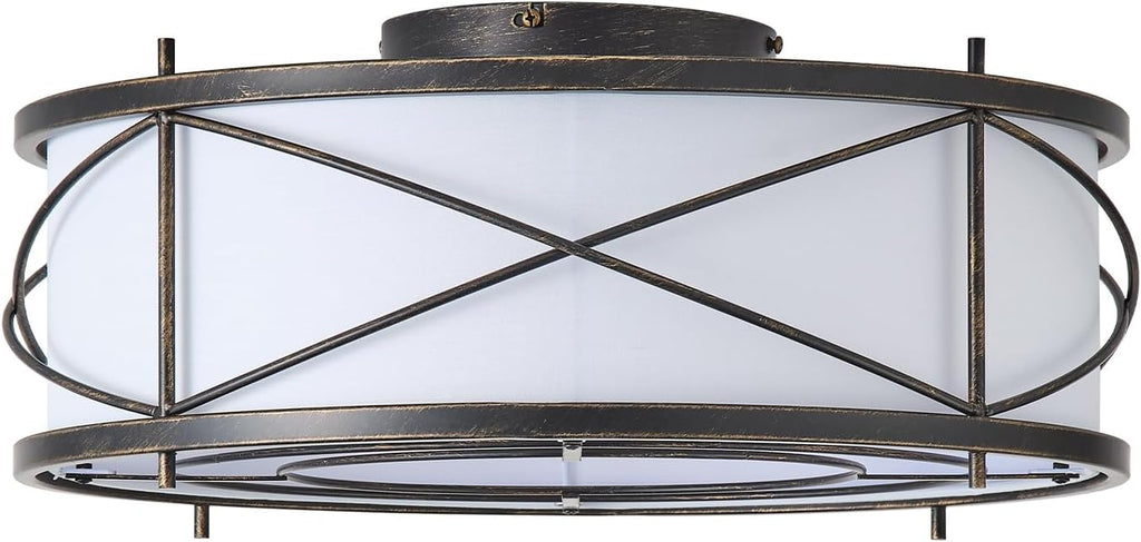 Black Flush Mount Farmhouse Ceiling Fan with Lights, 20' Caged Rustic Ceiling Fans with Light and Remote, Enclosed with 6 Speeds for Living Room, Bedroom, Nursery