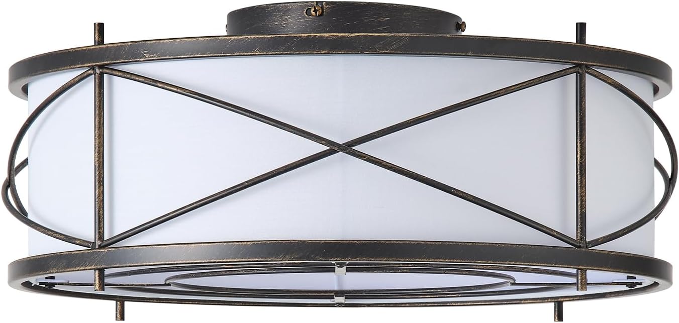 Black Flush Mount Farmhouse Ceiling Fan with Lights, 20' Caged Rustic Ceiling Fans with Light and Remote, Enclosed with 6 Speeds for Living Room, Bedroom, Nursery