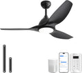 Sofucor 52 Inch Smart Ceiling Fan with Light, Modern Ceiling Fan with 3 Plastic Blade, Quiet, Dimmable, Compatible with Alexa/Google/App, 6 Speeds 7000CFM, Timer Quiet Reversible DC Motor, Black