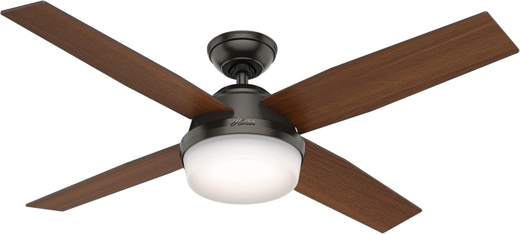 Hunter 52 inch Outdoor or Indoor Ceiling Fan with LED Light and Remote Control - Black Ceiling Fan, Standard Mount, 4 Blades, For Patio, Porch, Garage, or Living Room - Dempsey 59251, Matte Black
