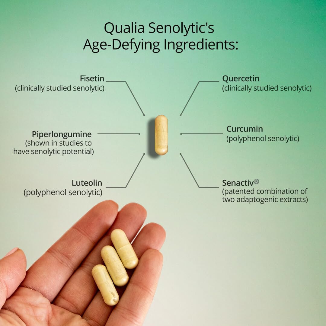 Qualia Life Sciences Qualia Senolytic Ultimate Formula for Enhanced Cell Repair&Rejuvenation 2-Day Aging&Longevity Support Regimen w. Fisetin,Quercetin, Piperlongumine,Senactiv,Curcumin(Pack of 4)
