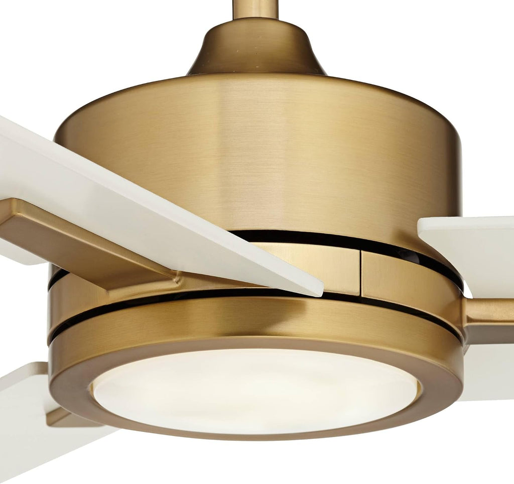 Casa Vieja 60' Monte Largo Modern Mid Century Indoor Ceiling Fan 3 Blade LED Light Remote Control Soft Brass Finish White Blades Bedroom Living Room Kitchen Dining Office Decorative with 18' Downrod