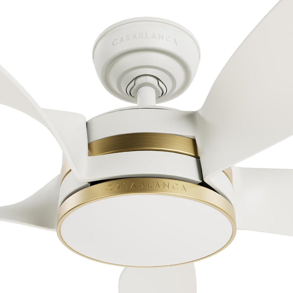 Casablanca - Julia Indoor/Outdoor Ceiling Fan With Light, Wall Control, Remote, 52-inch, 6-speed DC Motor, Energy Star, for porches, patios, sunrooms, bathrooms (Fresh White)
