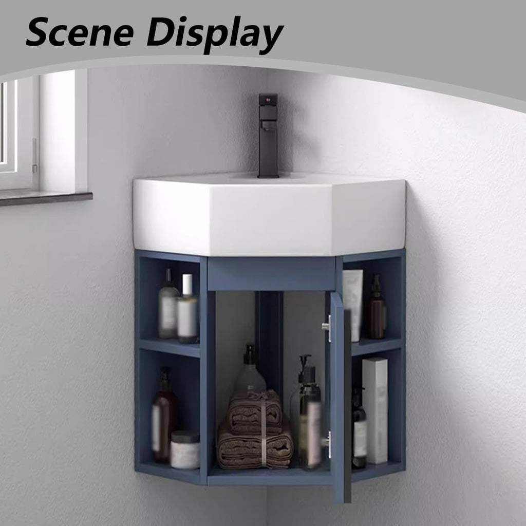 Corner Bathroom Vanity， Wall Mounted Hand Sink with Faucet and Overflow Utility ，Corner Sink Modern Bathroom Vanity，for Bathroom，Guest Baths，Master Suites
