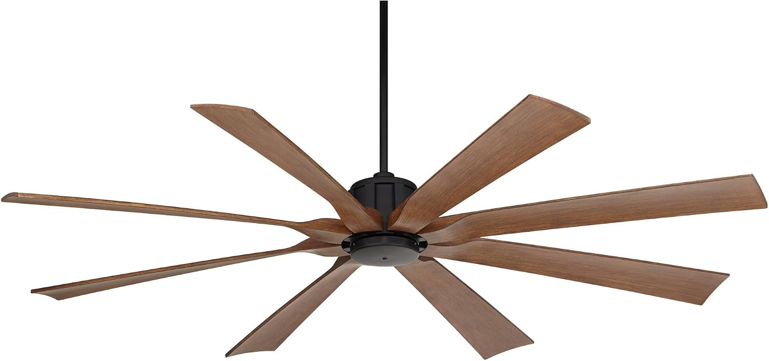Possini Euro Design 70' Defender Modern Industrial Indoor Outdoor Ceiling Fan with Remote Control Matte Black Hand-Painted Koa Damp Rated for Patio Exterior House Home Porch Gazebo Garage Barn Roof