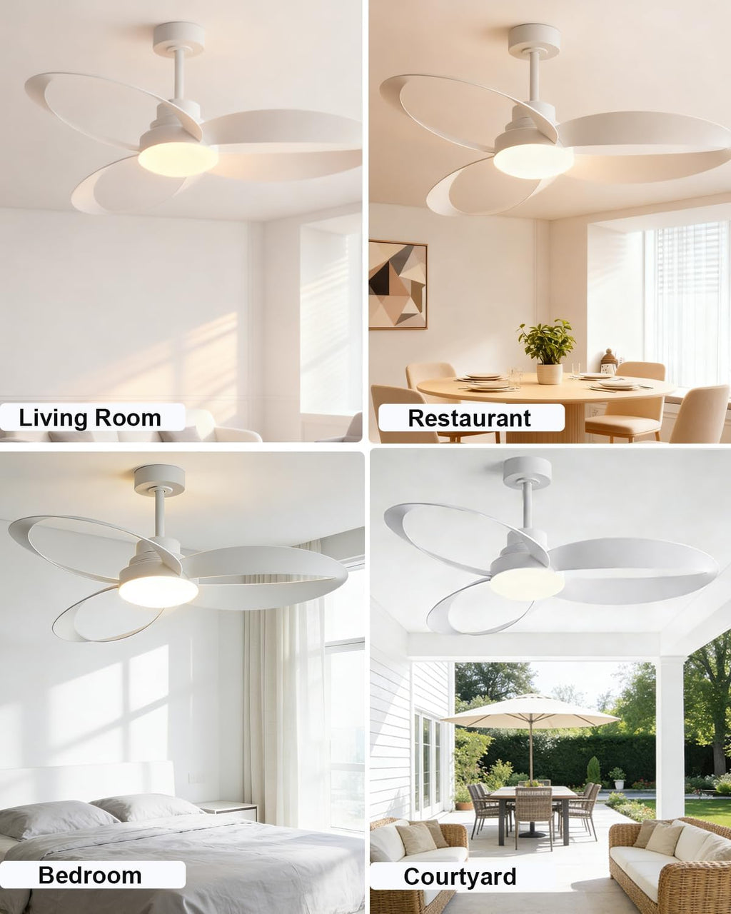 52 inch White Modern Ceiling Fans With Lights And Remote,New Round 3 Blades With 24W 2400LM High Bright LED Light, Quiet Powerful DC Pure Copper Motor for Patio Living Room Bedroom Indoor Outdoor