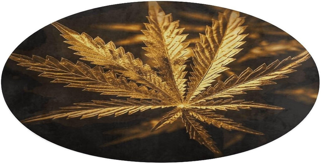 Golden Cannabis Coral Velvet Round Floor Mat Non-Slip Bath Rug Floor Covering for Bathroom Vanity Guest Suite & Vacation Home